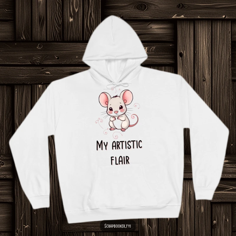 Funny hoodie featuring a highly focused mouse meticulously drawing a decorative swirl. Combines warmth with artistic inspiration.