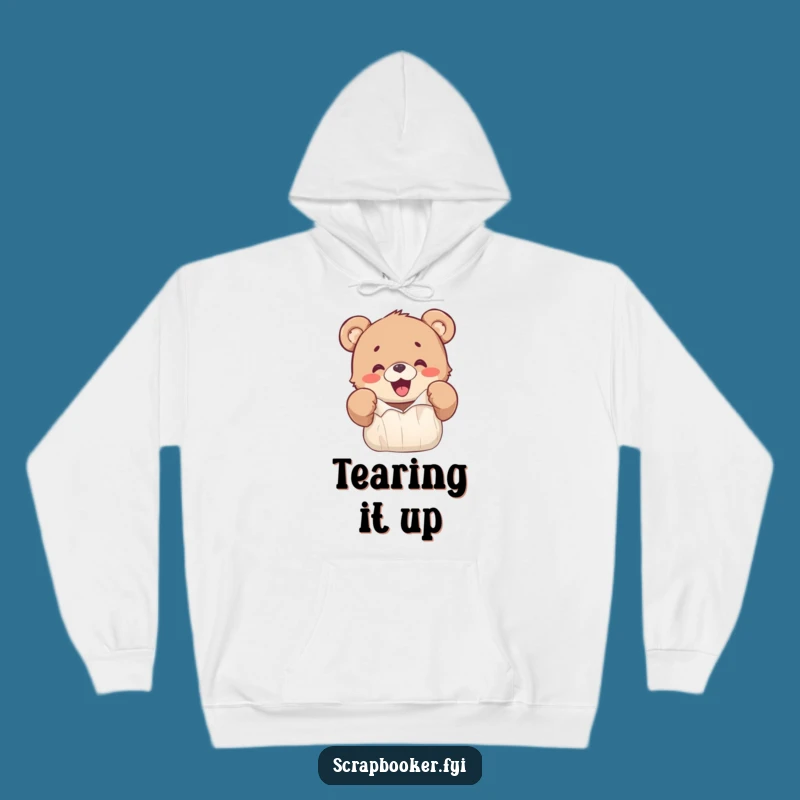 Funny Bear Cub Hoodie: Ripping Paper Fun, Cozy Gift for Energetic Kids