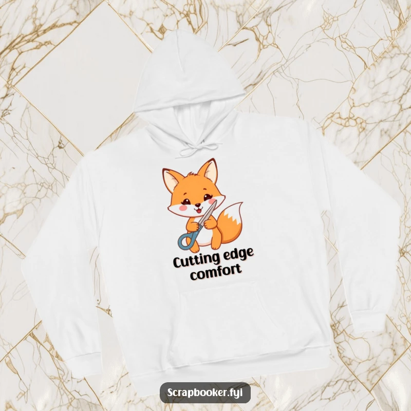 Funny Fox Hoodie: A cheerful fox with decorative scissors is engrossed in crafting, radiating joy and artistic dedication.