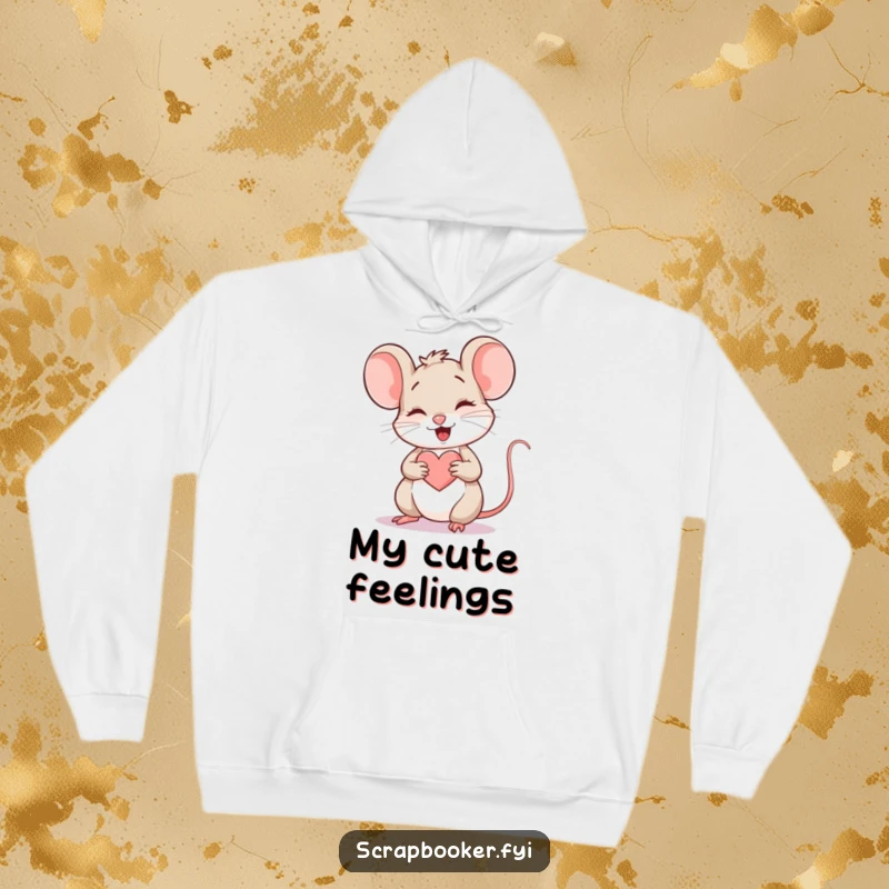 Funny Mouse Hoodie: A giggling mouse drawing a heart with a colored pencil, offering warmth and artistic humor, a cute apparel item.