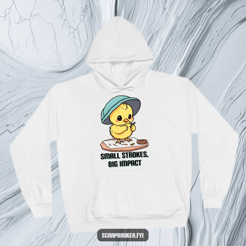 Funny chick hoodie featuring a curious artist painting card details, perfect for cozy crafting comfort.