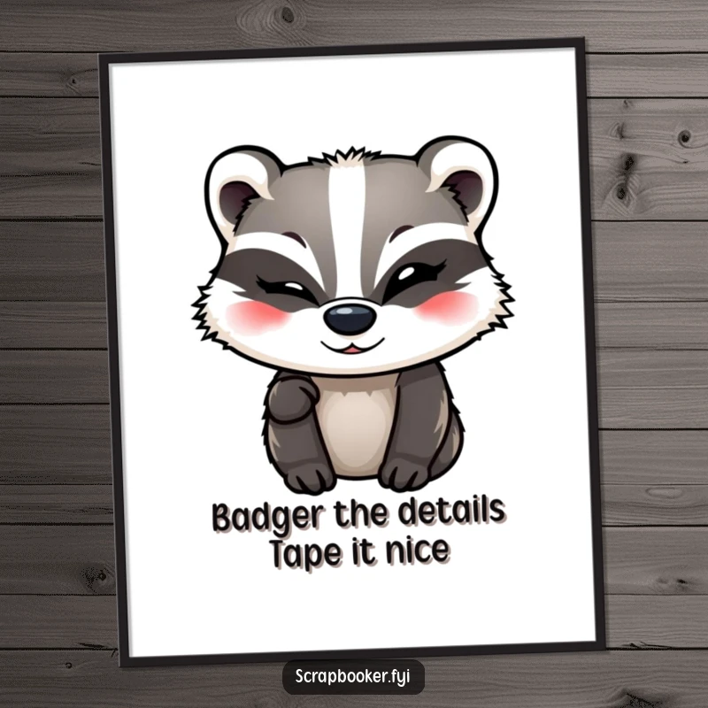 Funny Free Printable Wall Art: A winking badger with a mischievous grin adds a final flourish of decorative tape.
