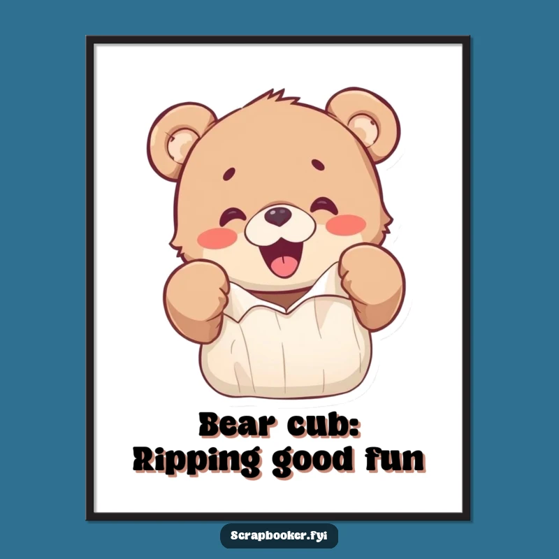 Free Printable Bear Cub Wall Art: Excited Ripping Paper Downloadable Decor for a Playful Space