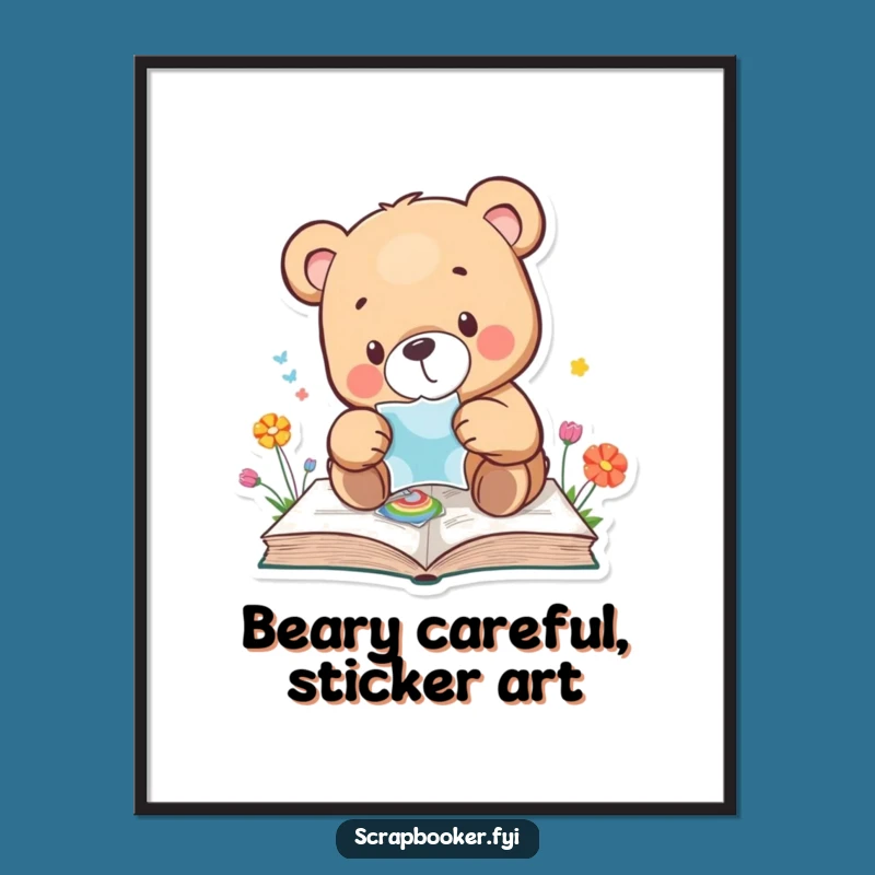 Free Printable Funny Bear Wall Art: Sticker Art Downloadable Decor Gift