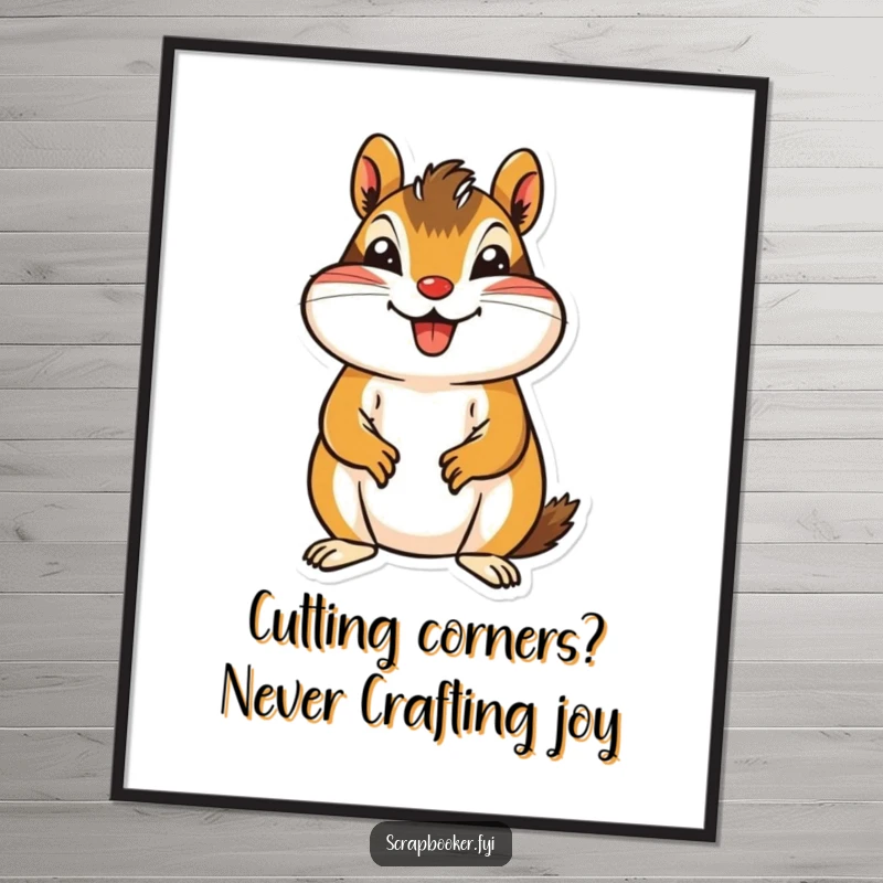Funny Free Printable Wall Art: A jovial chipmunk concentrating as it carefully cuts out a patterned paper shape.