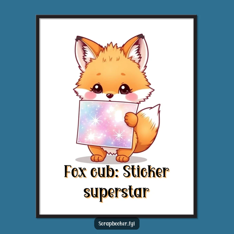 Free Printable Fox Cub Wall Art: Sparkly Sticker Downloadable Decor for a Cheerful Space
