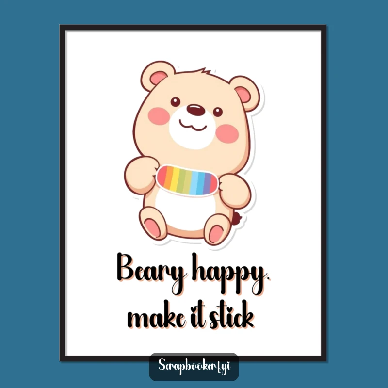Free Printable Bear Wall Art - Happy Sticker Delight Digital Download