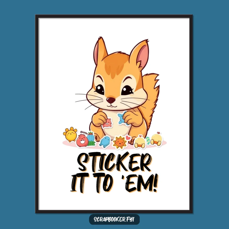 Free Printable Wall Art: Determined Squirrel Sticker Artist, Funny Downloadable Craft Decor
