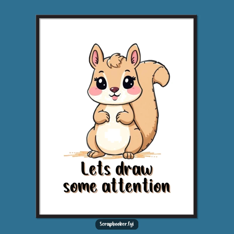 Free Printable Wall Art: Funny Squirrel Crayon Border Decor, DIY Downloadable Art