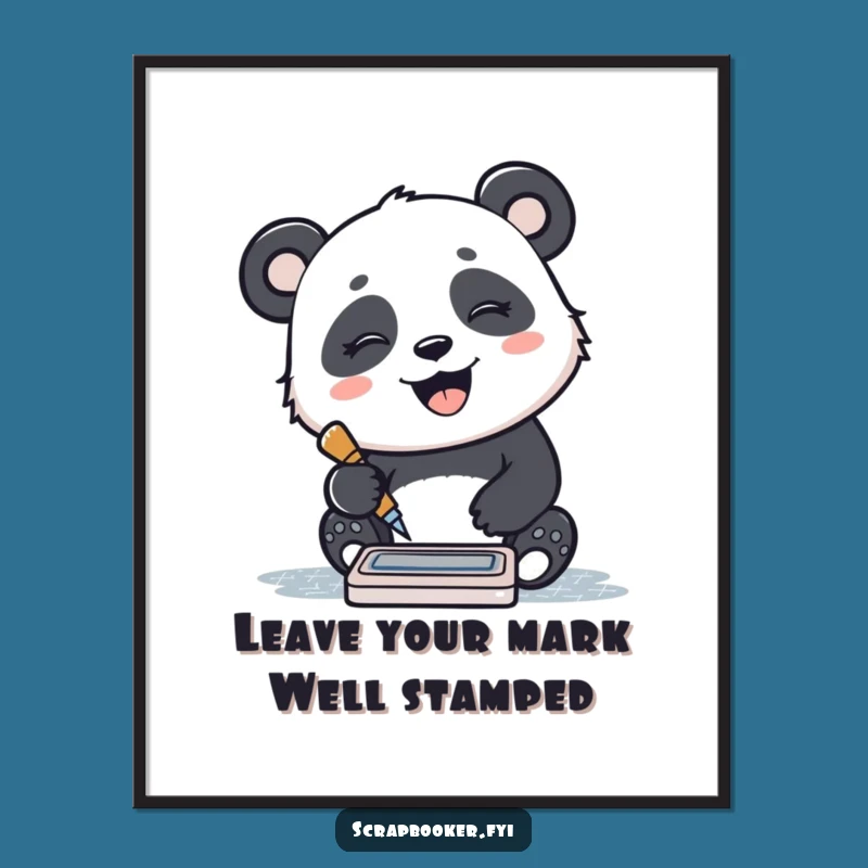 Free Printable Wall Art: Giggling Panda Stamping - Funny Downloadable Decor