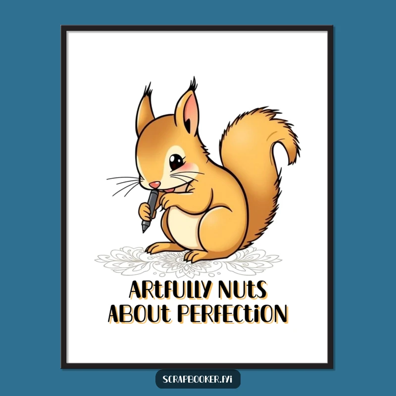 Funny Free Printable Wall Art: Squirrel Artist Drawing Detailed Patterns