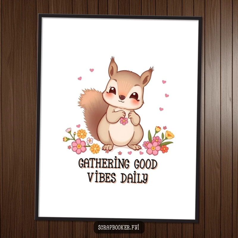 Funny Free Printable Wall Art of a curious squirrel attentively choosing decorative embellishments, showcasing intricate details.