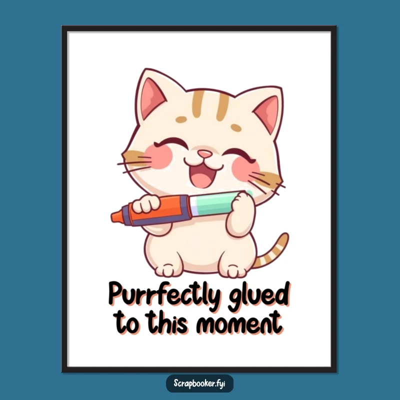 Funny Free Printable Wall Art: Happy Cat Glue Stick Decor for Your Space!