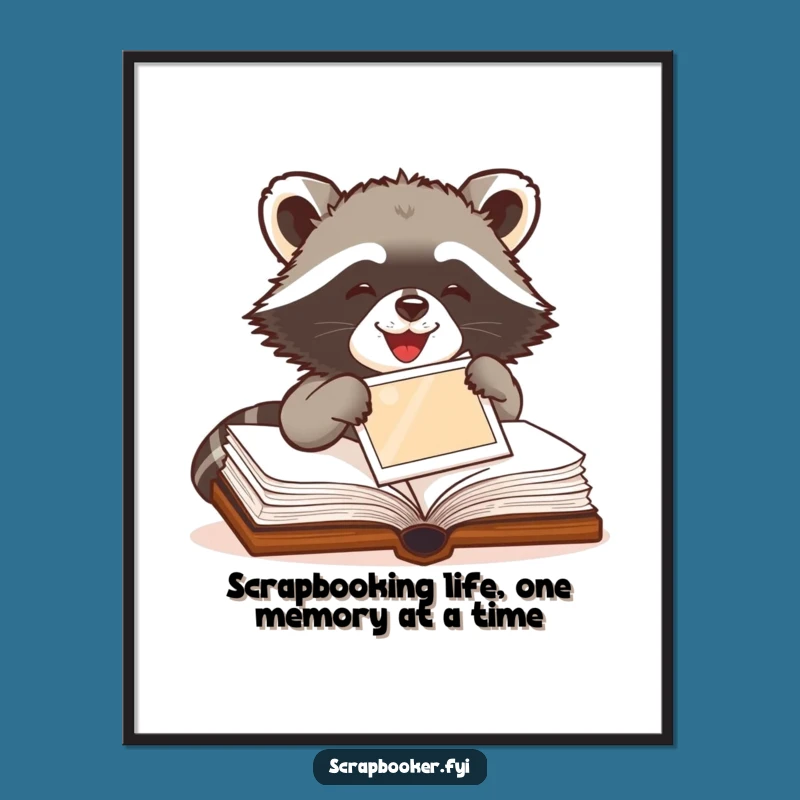 Funny Free Printable Wall Art: Delighted Raccoon Scrapbooking, Quirky Downloadable Decor