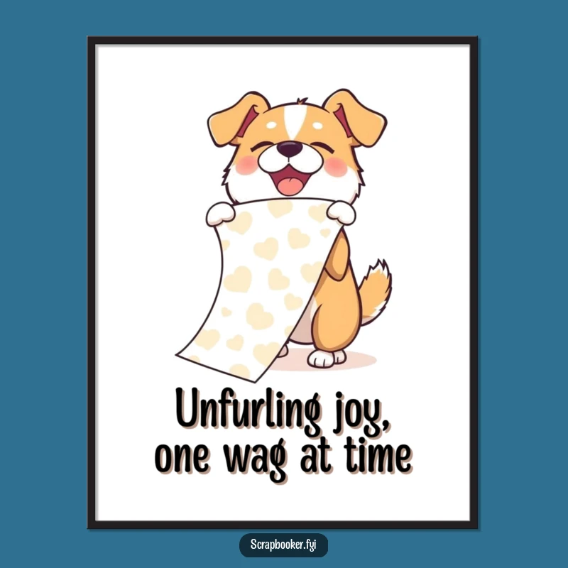 Funny Free Printable Wall Art: Joyful Dog Unfurling Patterned Paper