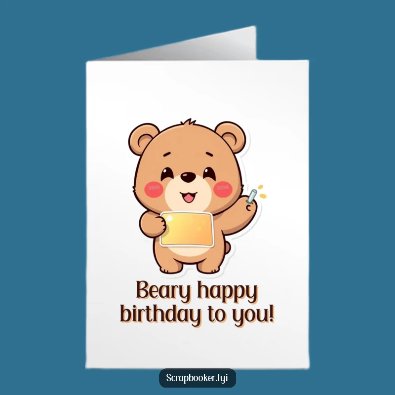 Free Printable Birthday Card: Cheerful Bear's Sticker Fun - Downloadable Gift