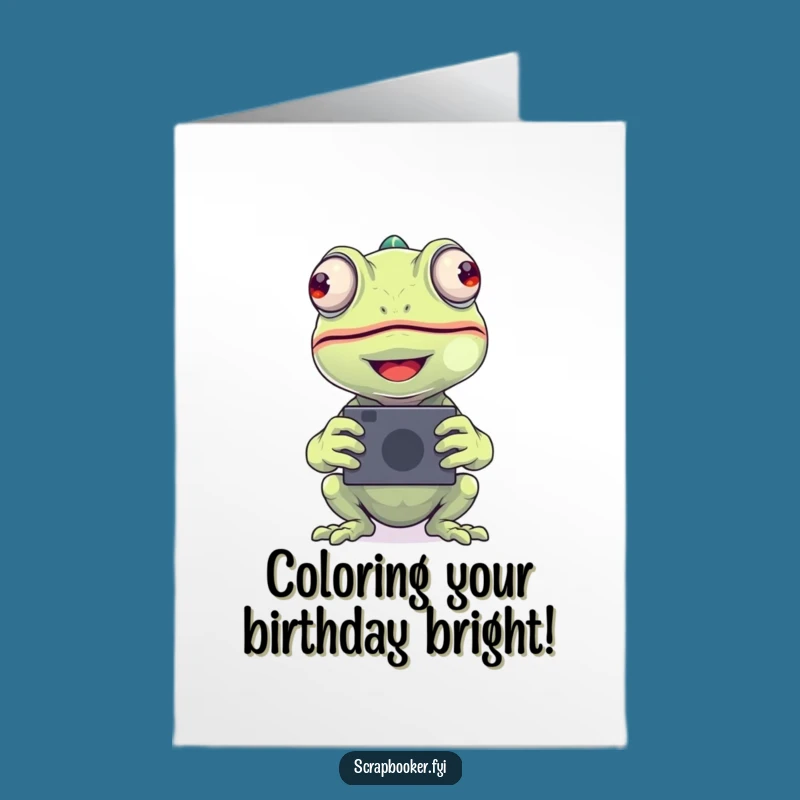 Free Printable Birthday Card: Happy Chameleon Photo Memories, Downloadable Funny Gift