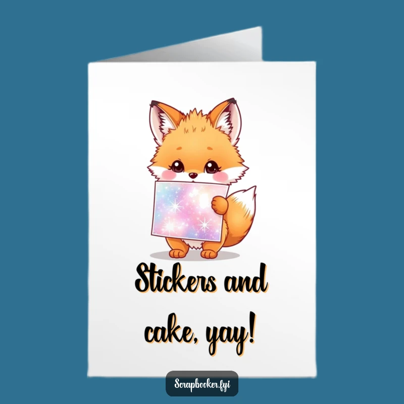 Free Printable Fox Cub Birthday Card: Sparkly Sticker Downloadable Greeting for a Fun Surprise