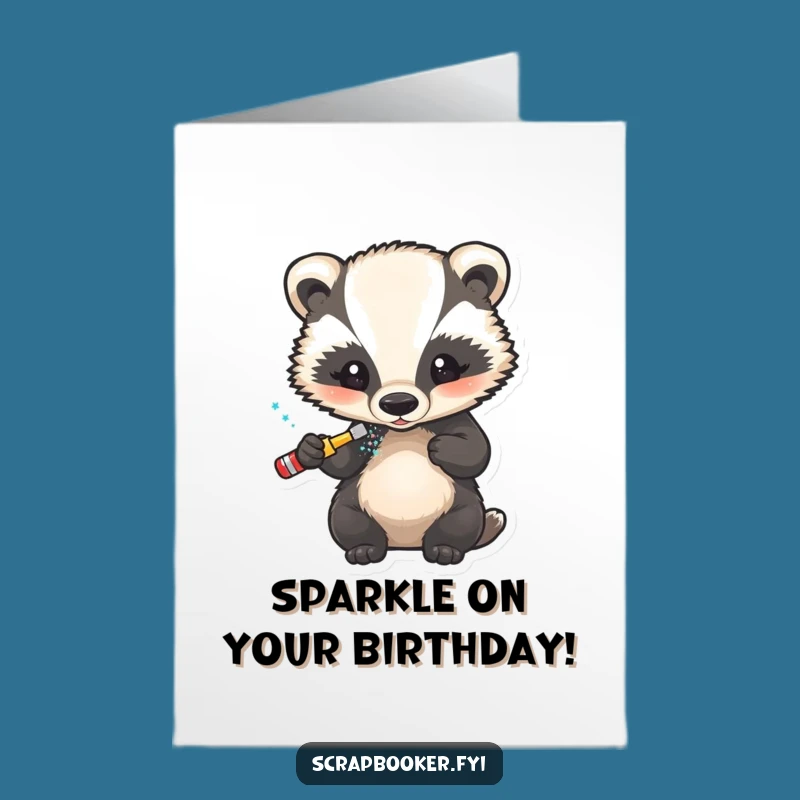 Free Printable Funny Birthday Card: Badger Glitter Artist DIY Sparkle Gift