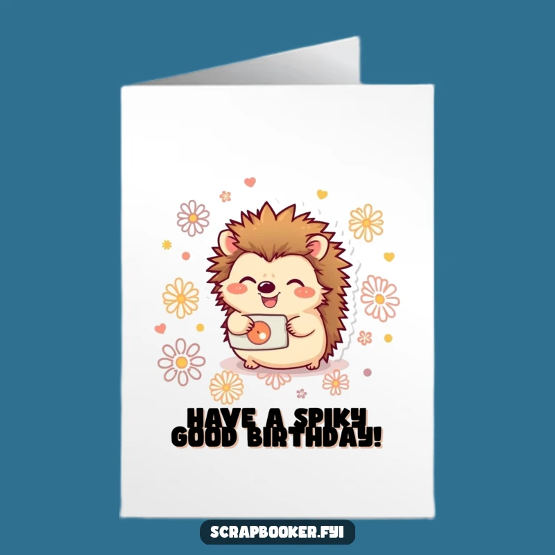 Free Printable Funny Birthday Card: Hedgehog Punch Artist Making Patterns DIY