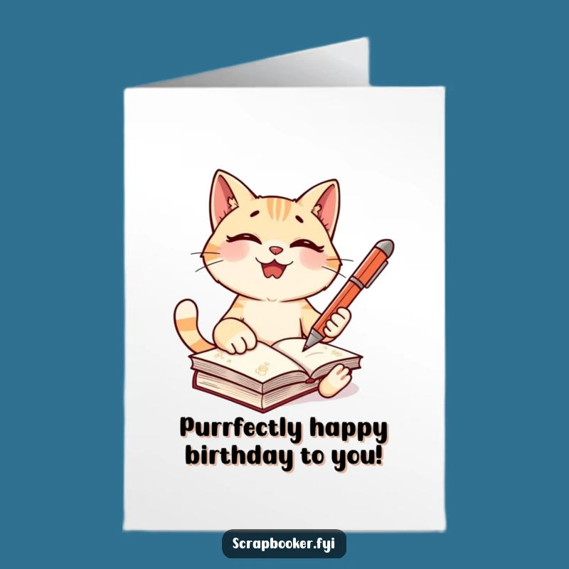 Free Printable Giggling Cat Journal Birthday Card - Funny Downloadable Diary Gift