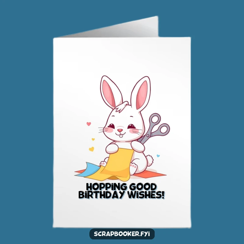 Free Printable Happy Birthday Card: Funny Rabbit Crafting Joy - Downloadable Gift