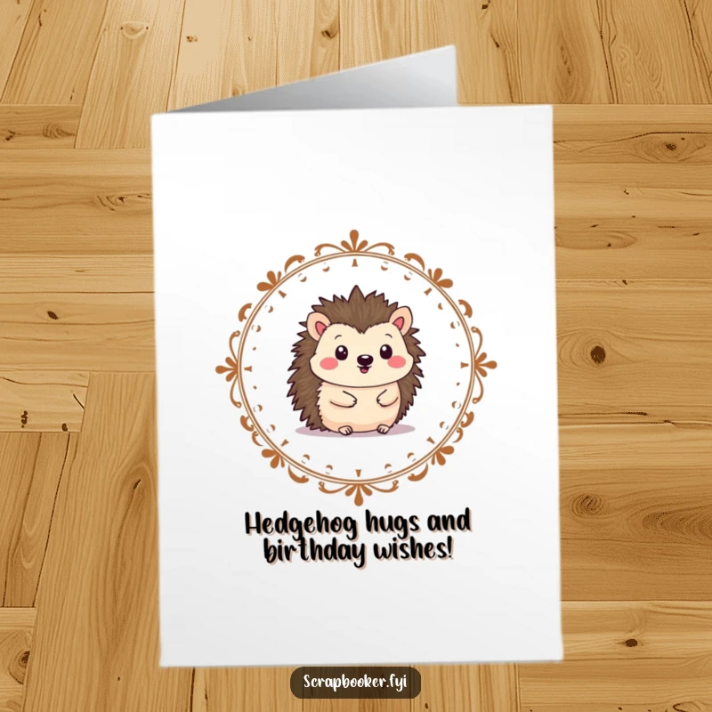 Funny Free Printable Birthday Card: Cheerful hedgehog drawing a decorative border, perfect for a crafty celebration.