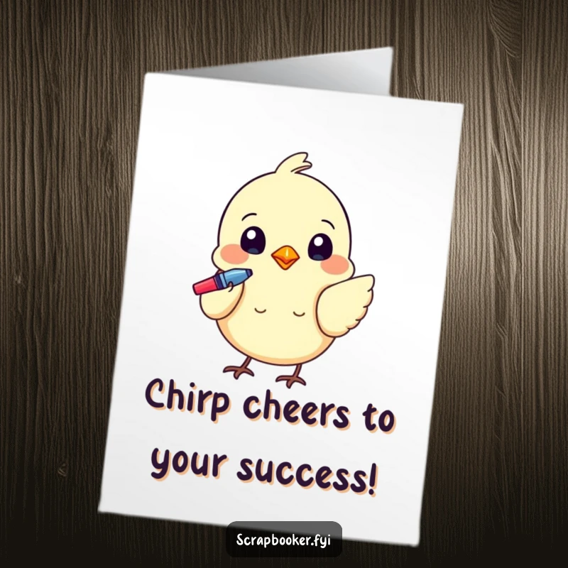 Funny Free Printable Congrats Card: A tiny bird meticulously adds details with a colorful pen, a precise DIY congratulation.