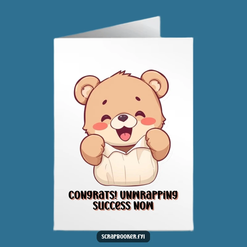 Free Printable Bear Cub Congrats Card: Excitedly Ripping Paper Downloadable Greeting for Big Wins
