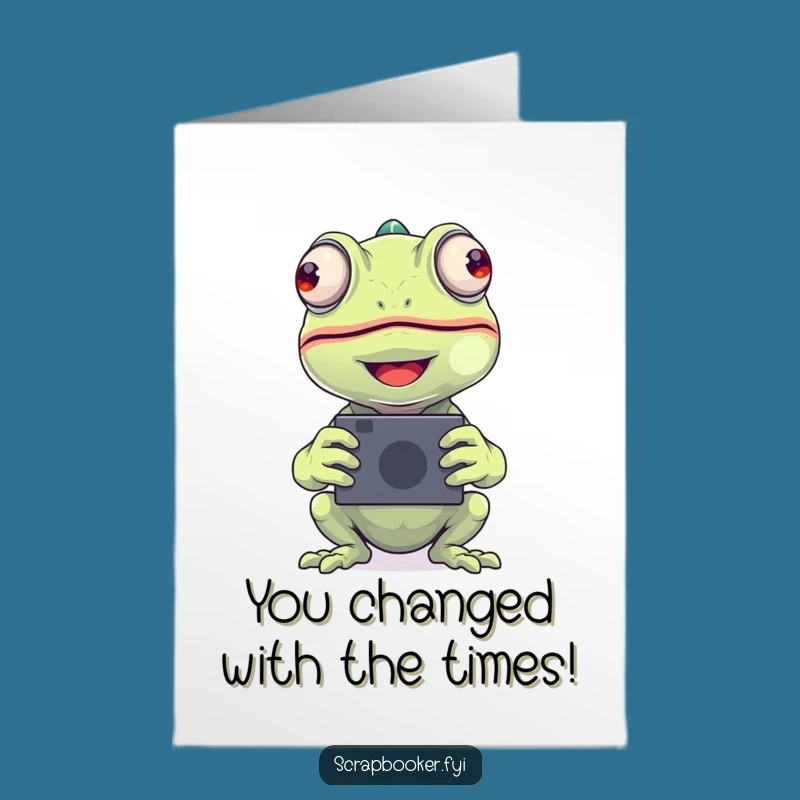 Free Printable Congrats Card: Chameleon's Happy Photo Placement, Downloadable DIY Celebration