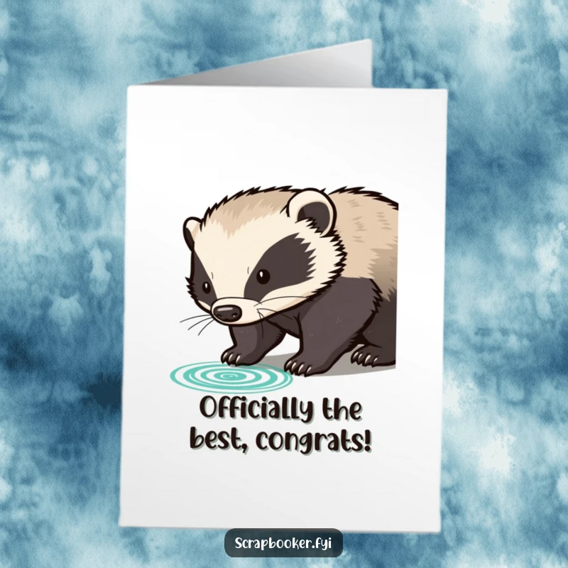 Funny Free Printable Congratulations Card: Determined badger stamps a clear success message. Downloadable gift.