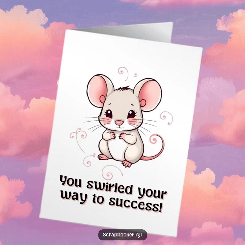 Funny Free Printable Congrats Card: A tiny mouse meticulously drawing an intricate decorative swirl.