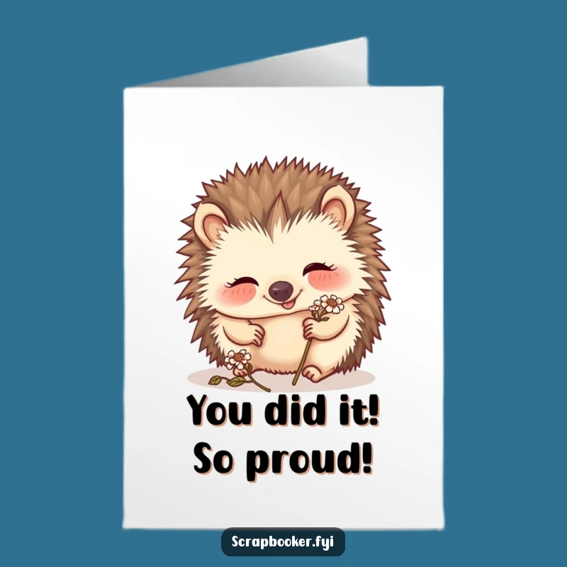 Free Printable Congrats Card: Giggling Hedgehog Flower, Funny Downloadable Gift!
