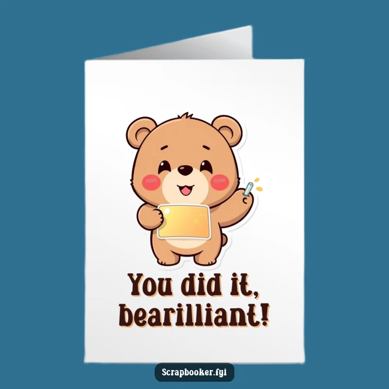 Free Printable Congrats Card: Cheerful Bear's Sticker Success - Downloadable