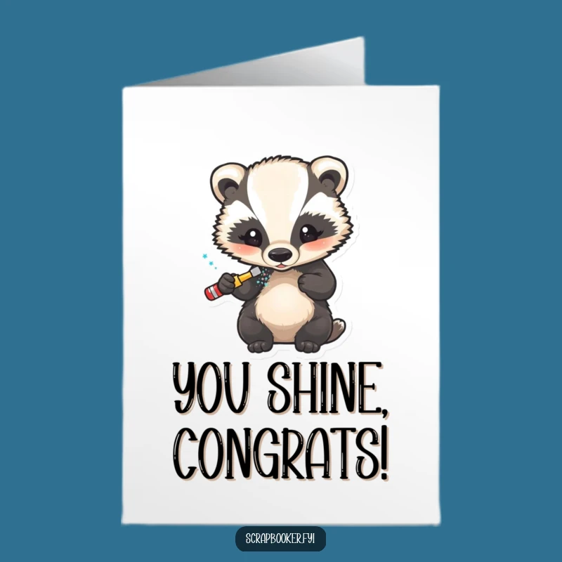 Free Printable Congrats Card: Badger Glitter Artist Shiny Success Celebration