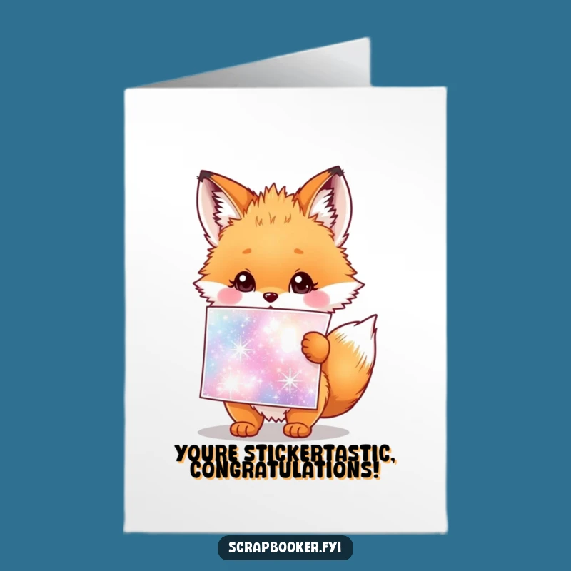 Free Printable Fox Cub Congrats Card: Sparkly Sticker Downloadable Greeting for Joyful Wins
