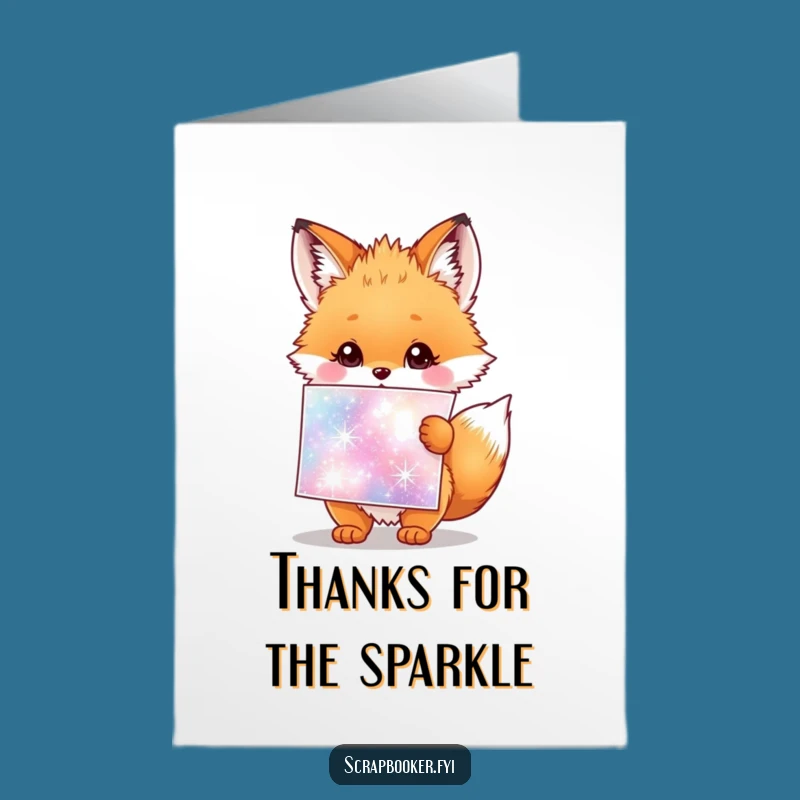 Free Printable Fox Cub Thank You Card: Sparkly Sticker Downloadable Greeting for Sweet Gratitude