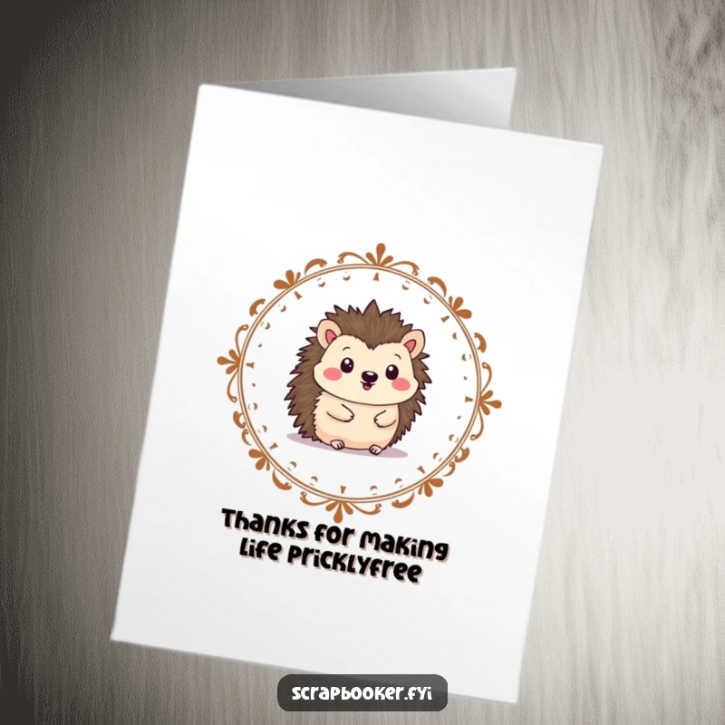Funny Free Printable Thank You Card: Cheerful hedgehog drawing a decorative border, a sweet and artistic thank you.