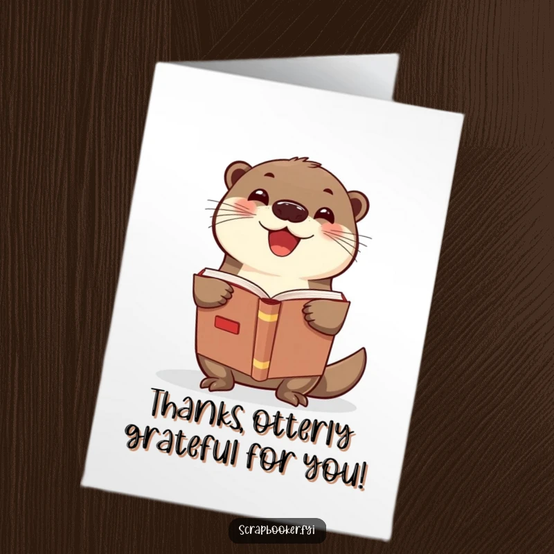 Funny Free Printable Thank You Card: Delighted otter proudly holds open a scrapbook to express thanks.