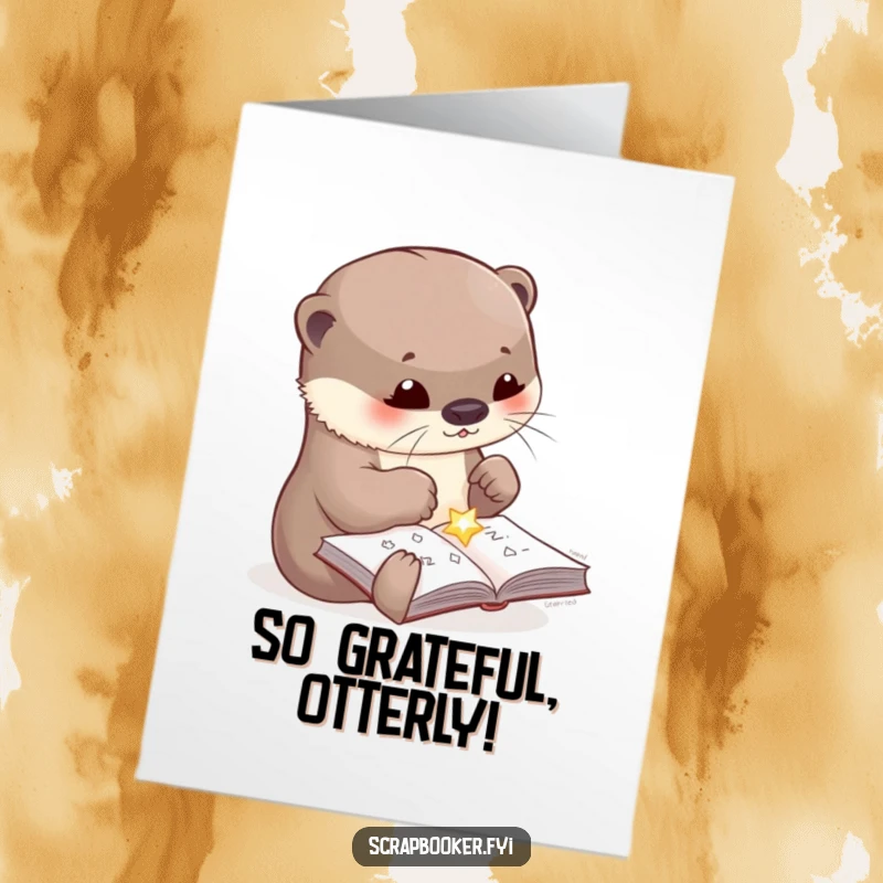 Funny Free Printable Thank You Card: Cute otter focused on gluing a shiny detail, expressing heartfelt appreciation.