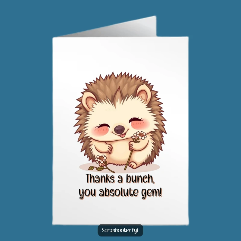 Free Printable Thank You Card: Giggling Hedgehog Flower, Funny Downloadable Gift!