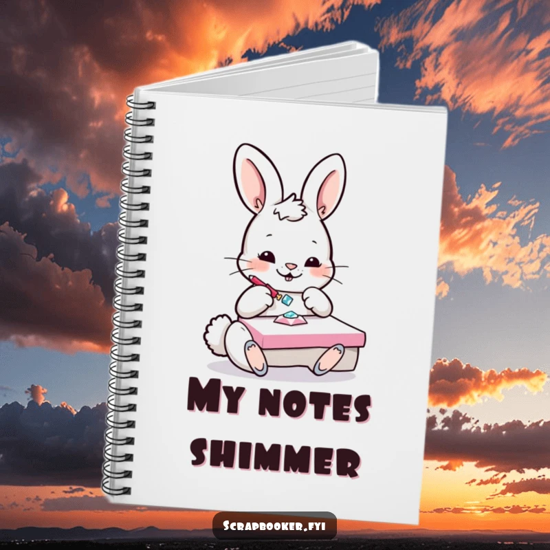 Funny Bunny Notebook: A playful bunny is depicted gluing a sparkling gem onto a project, ready to hold your ideas.