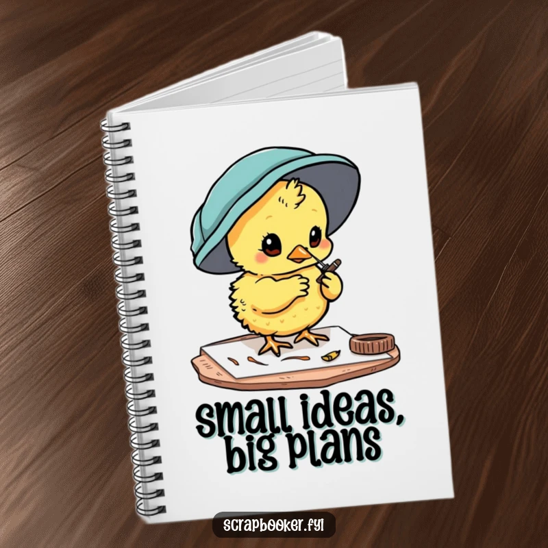 Funny chick notebook with a curious character painting card details, perfect for creative note-taking.