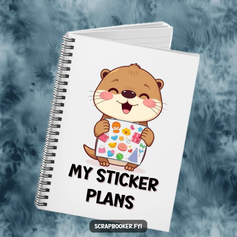 Funny Otter Notebook: Featuring a cheerful otter holding a sticker sheet with gleeful anticipation, perfect for jotting down creative ideas.