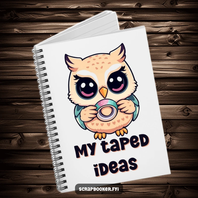 Funny Owl Notebook: A content owl holding glitter tape, perfect for writing and sketching, a humorous and charming stationery item.