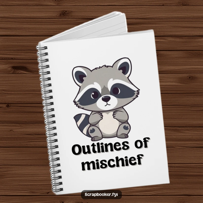 Funny notebook showcasing a curious raccoon carefully cutting a paper silhouette, great for journaling and planning.