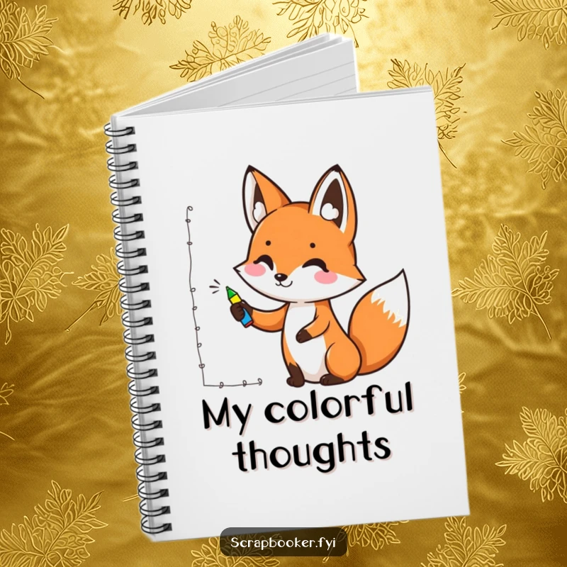Funny notebook with a cheerful fox drawing a decorative border with a marker, perfect for jotting down artistic ideas humorously.
