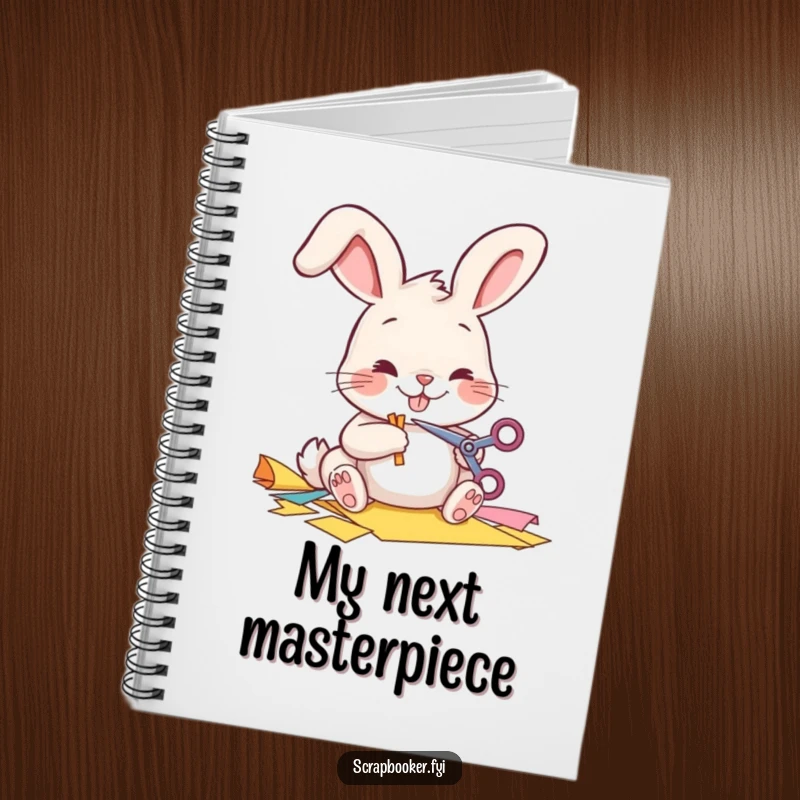 Funny Notebook featuring a cheerful bunny cutting paper, perfect for creative journaling and project planning.