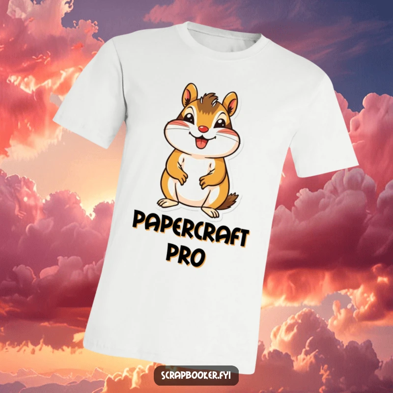 Funny Chipmunk T-Shirt featuring a jovial chipmunk carefully cutting out a patterned paper shape, great for crafters.