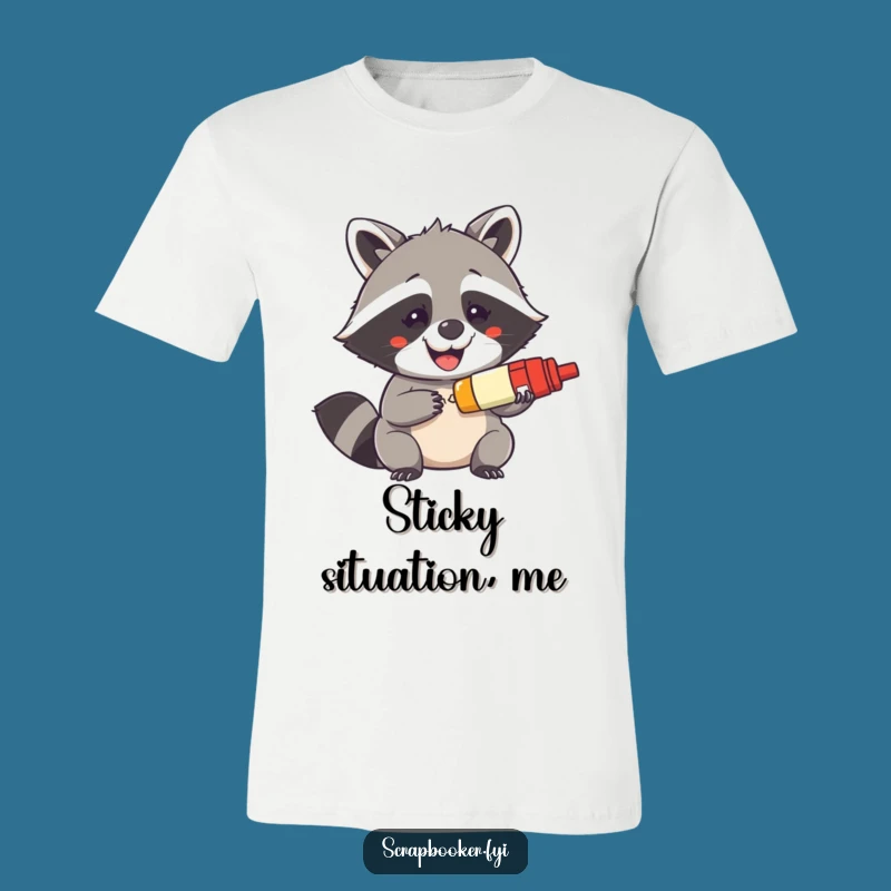 Funny Raccoon Glue Stick Tee - Mischievous Grin T-Shirt, Hilarious Crafter Gift